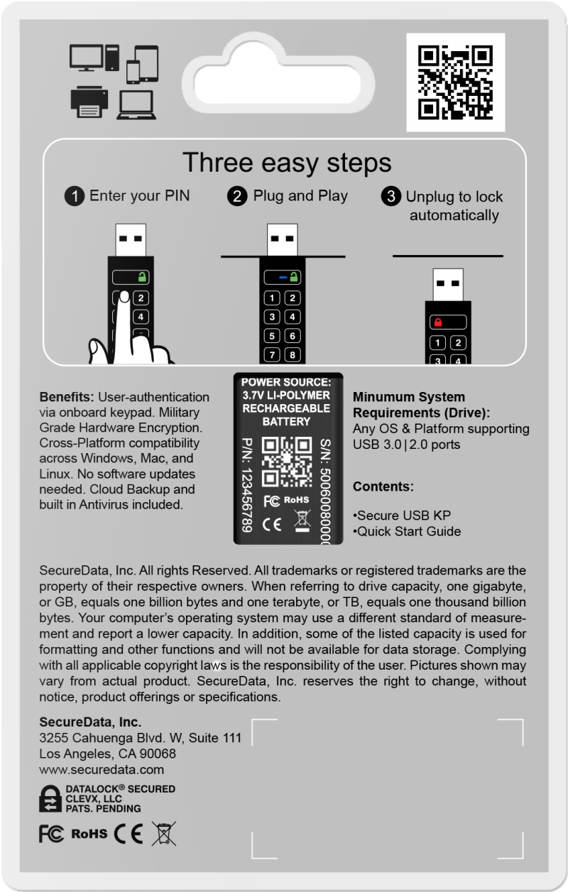 SecureUSB KP (keypad) Hardware Encrypted USB Flash Drive | Wheeler ...
